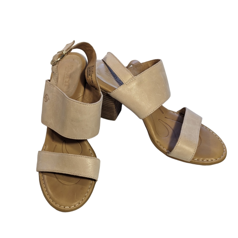 Born tan leather heels sandals - comfort neutral nude spring summer padded